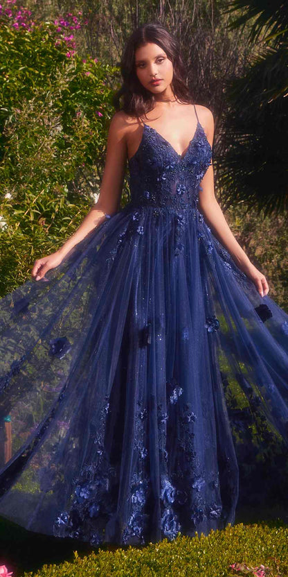 Andrea &amp; Leo A1326 Long Tulle A-Line Floral Applique Gown