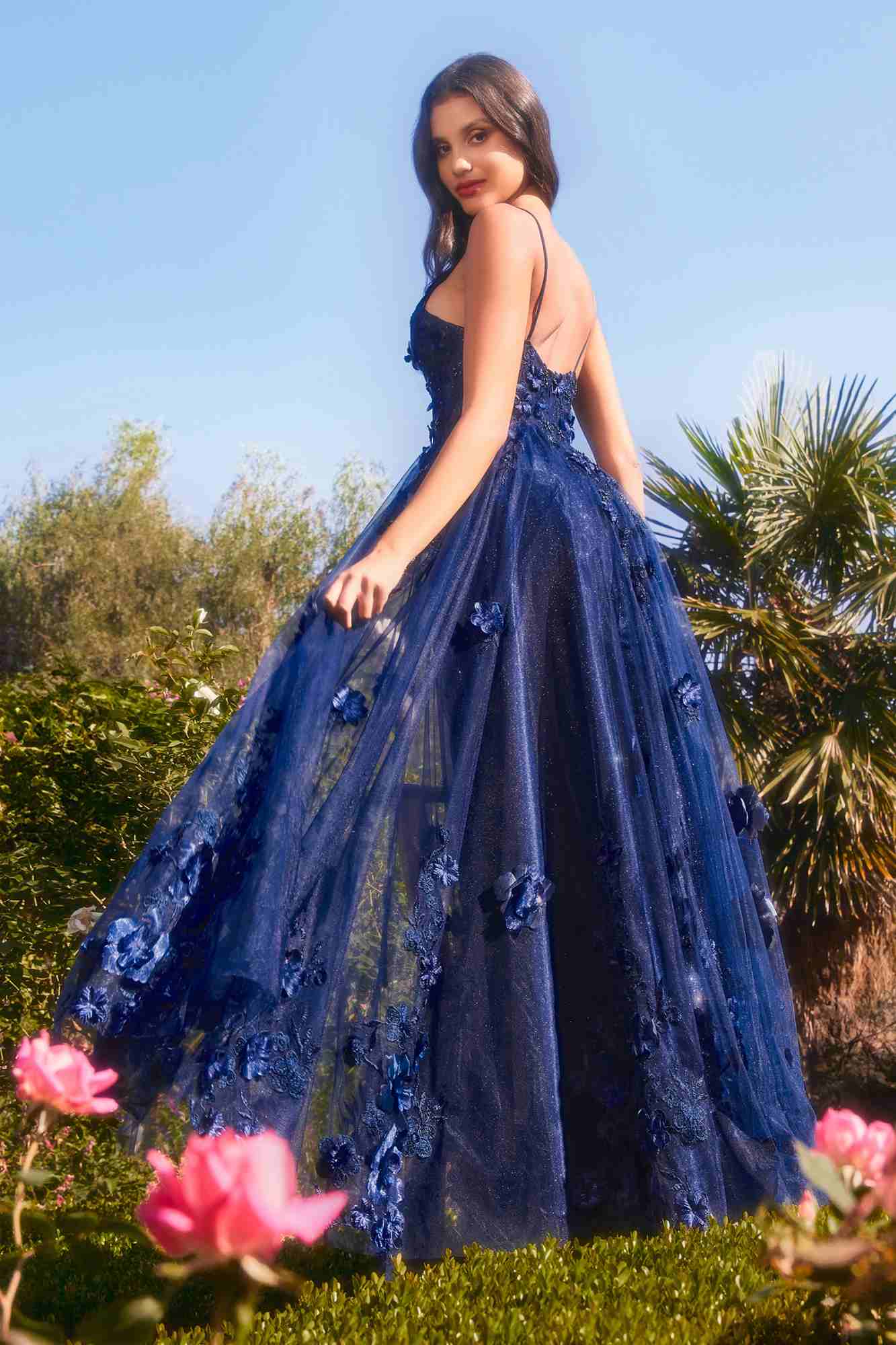 Andrea &amp; Leo A1326 Long Tulle A-Line Floral Applique Gown