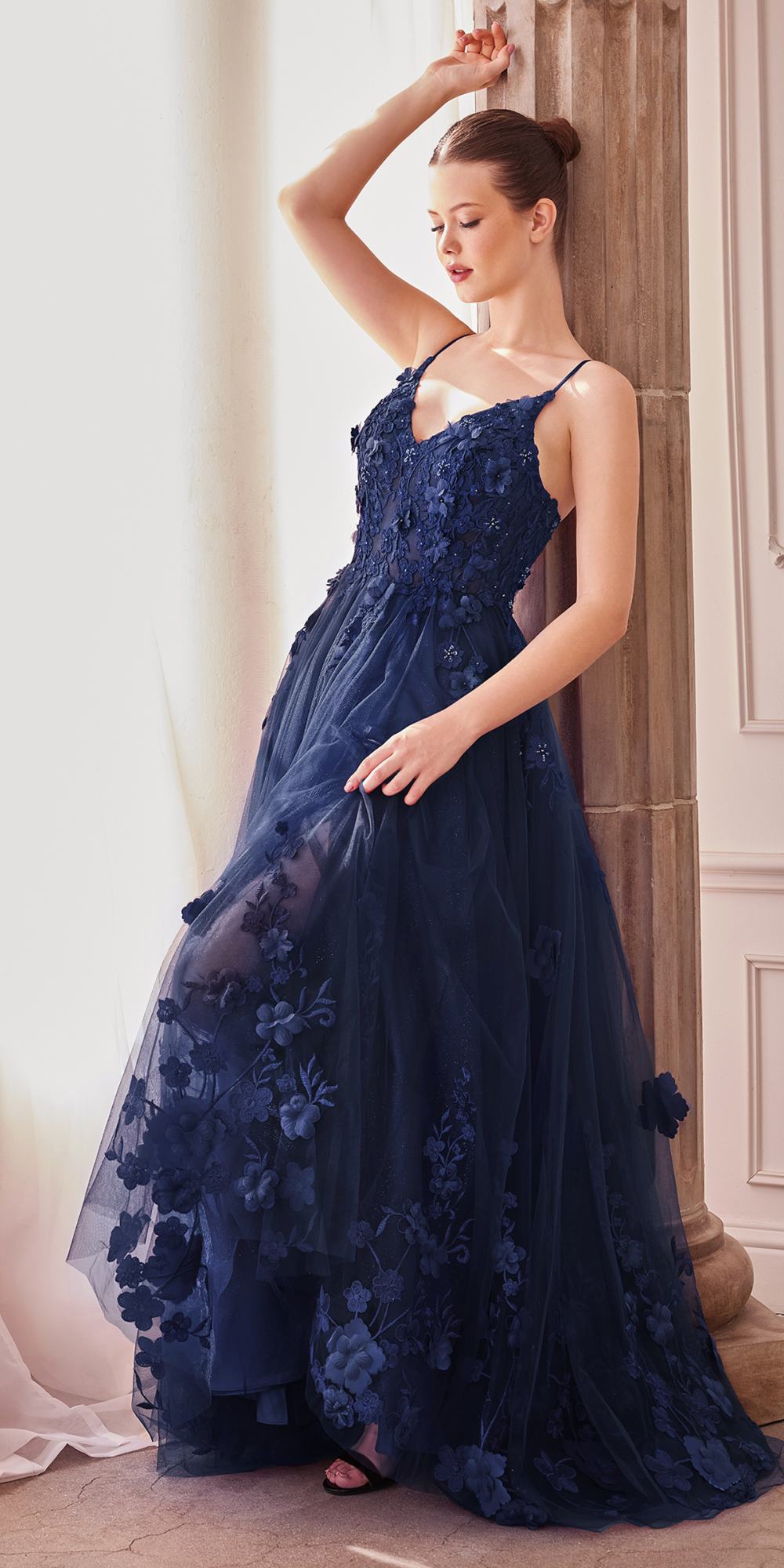 Andrea &amp; Leo A1326 Long Tulle A-Line Floral Applique Gown
