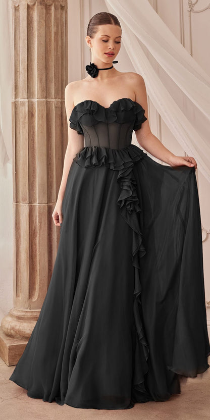 Andrea &amp; Leo A1341 Long Strapless Chiffon Ruffle A-Line Dress