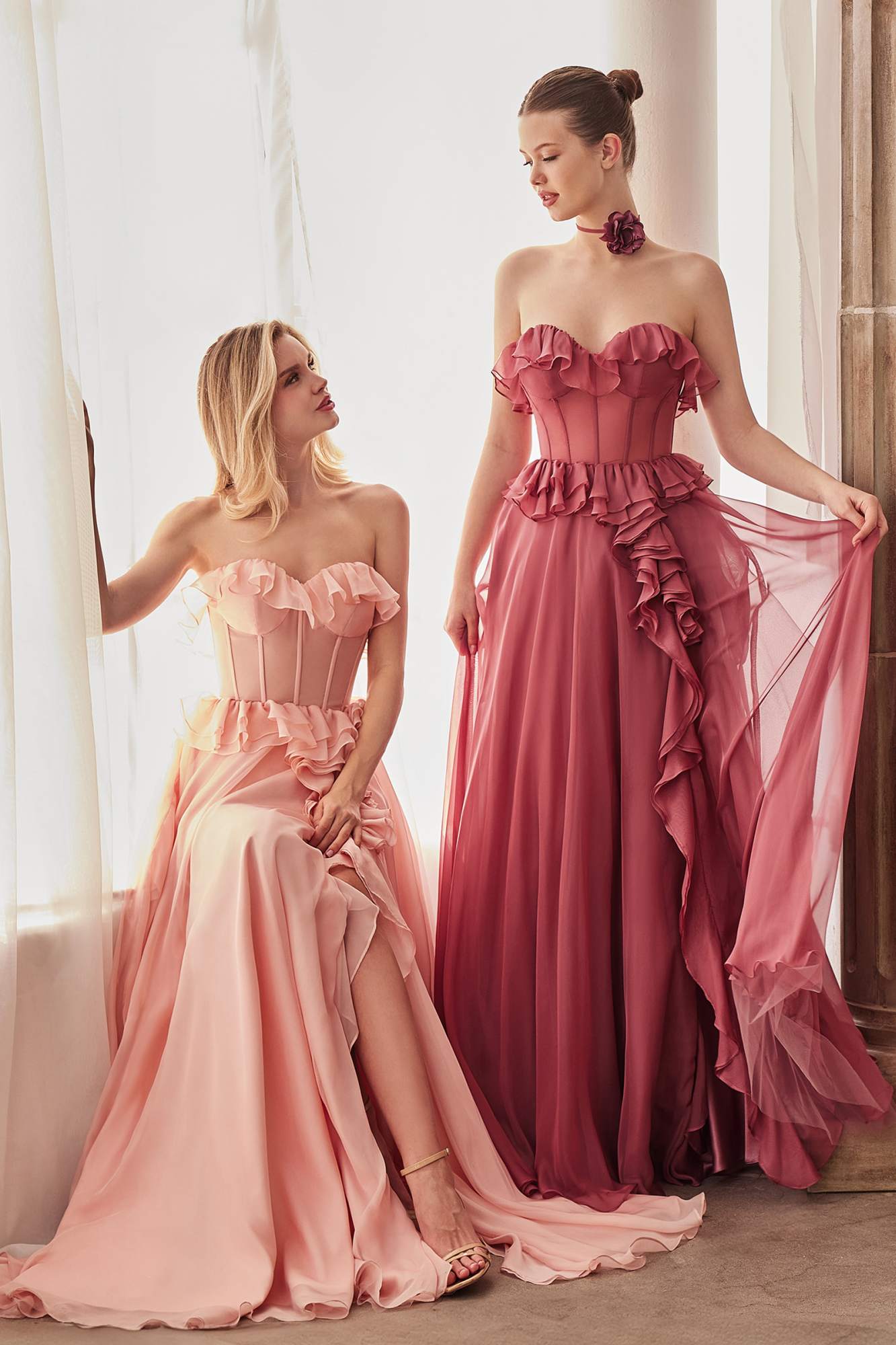 Andrea &amp; Leo A1341 Long Strapless Chiffon Ruffle A-Line Dress