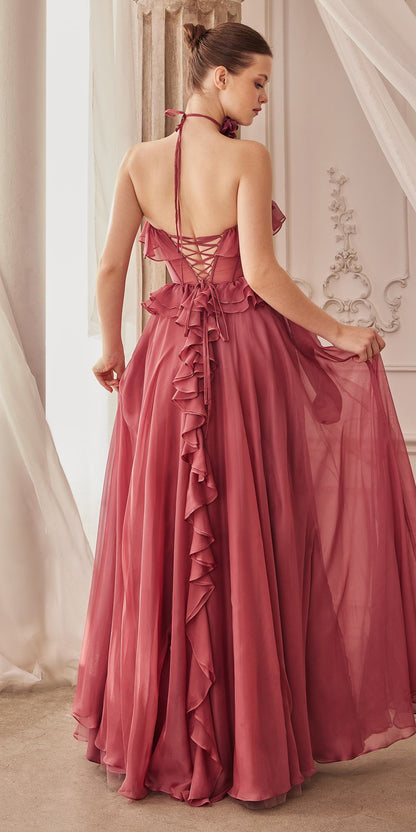 Andrea &amp; Leo A1341 Long Strapless Chiffon Ruffle A-Line Dress