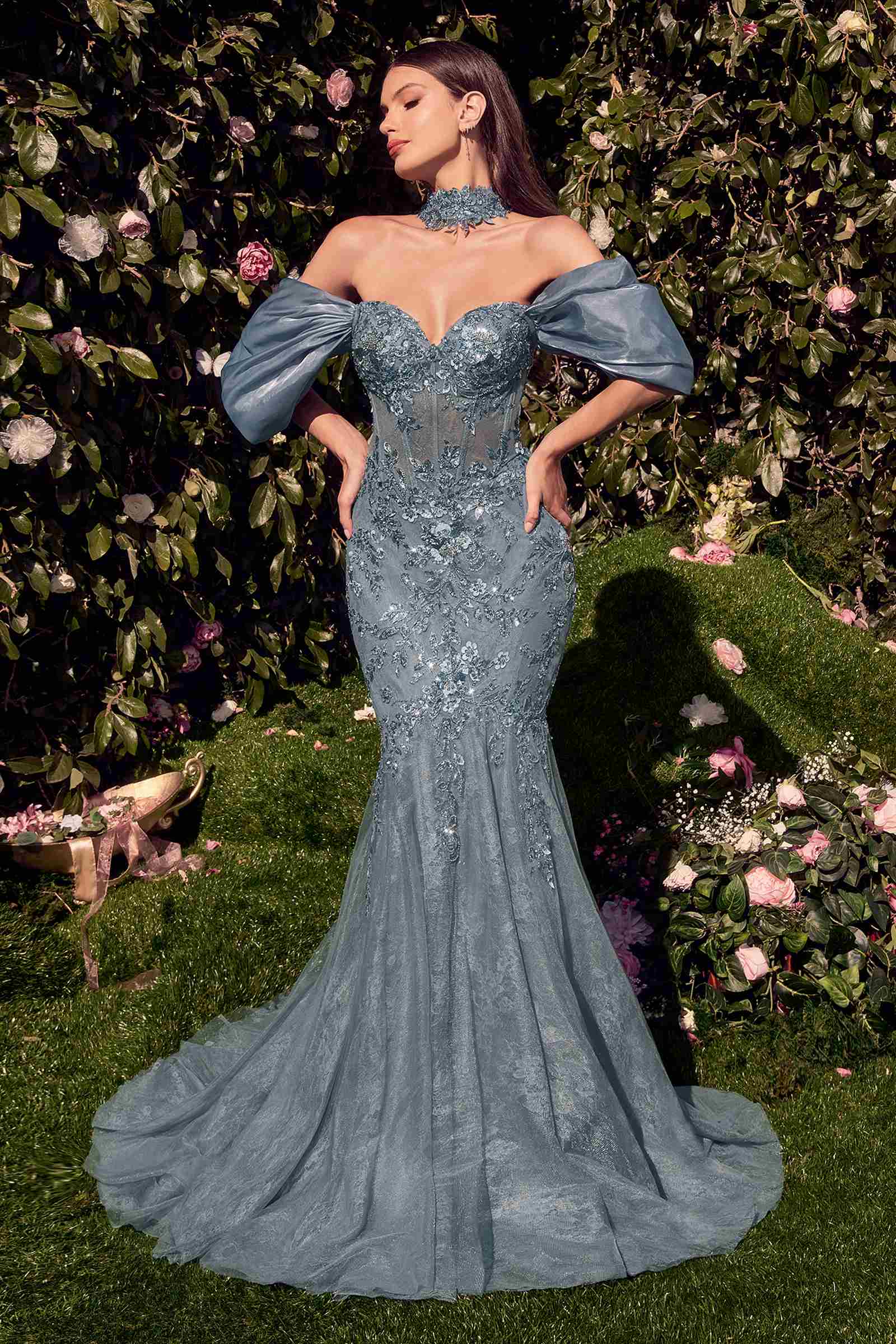 Andrea &amp; Leo A1354 Strapless Lace Mermaid Gown &amp; Removable Accessory