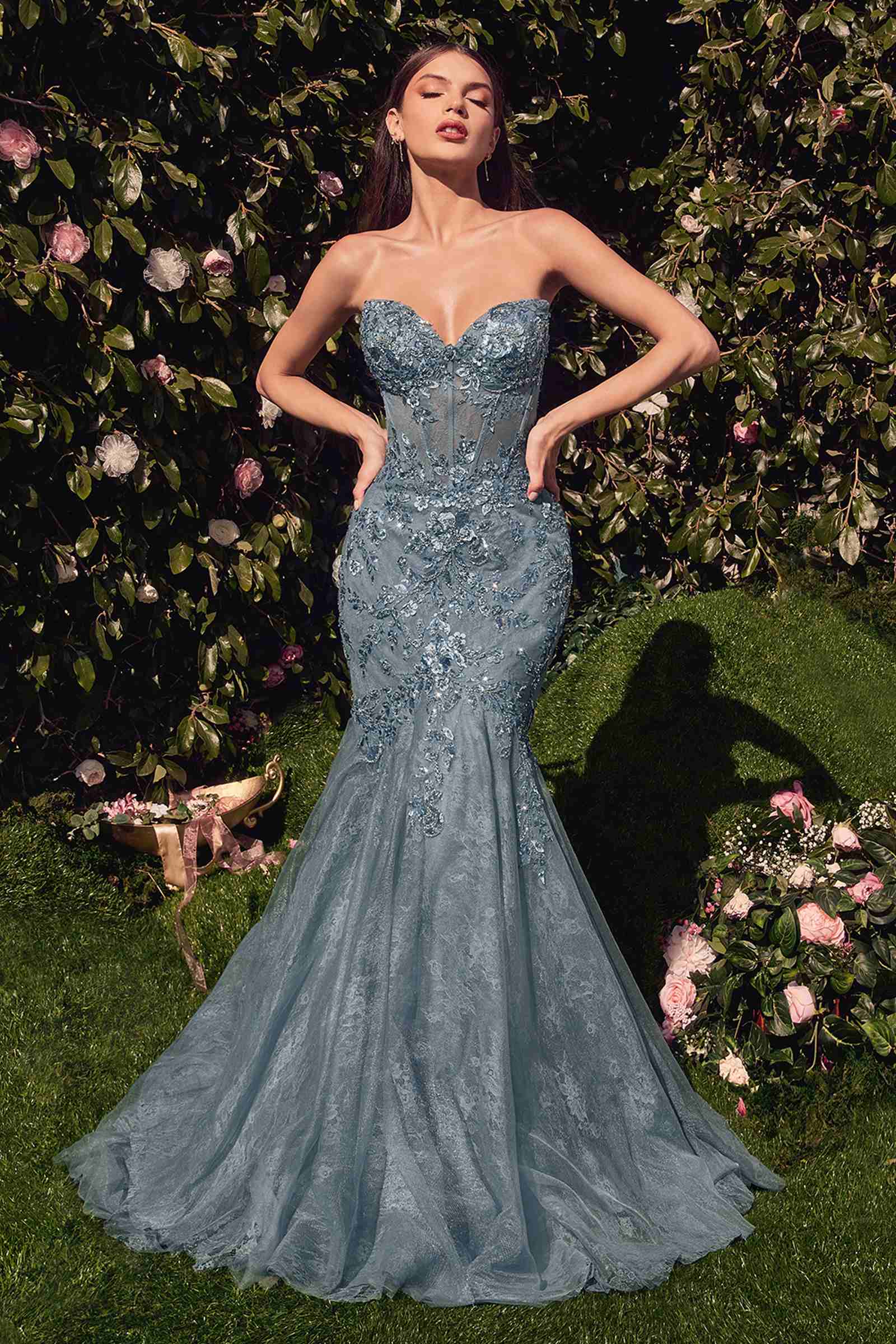 Andrea &amp; Leo A1354 Strapless Lace Mermaid Gown &amp; Removable Accessory