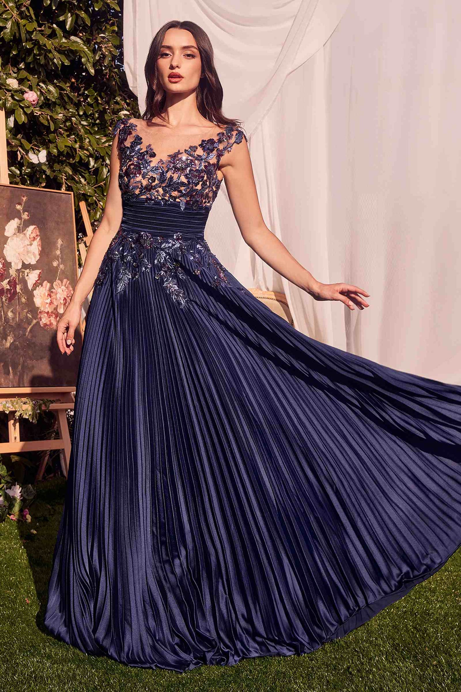 Andrea &amp; Leo A1355 Dress Pleated Satin &amp; Embellished A-Line Gown