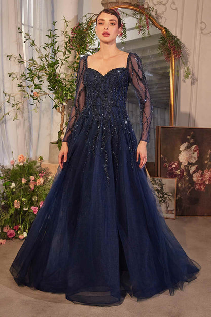 Andrea &amp; Leo A1367 Dress Sequin Embellished Long Sleeve A-Line Gown