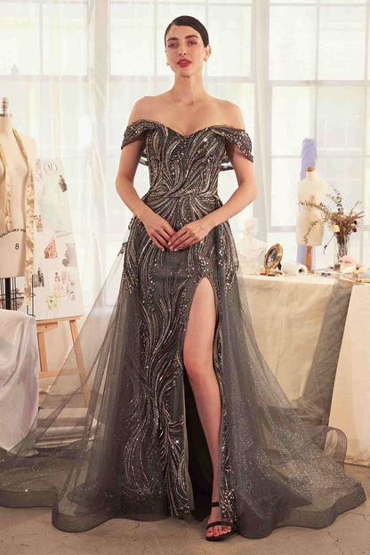 Andrea &amp; Leo A1375 Dress Off The Shoulder Beaded Gown &amp; Overskirt