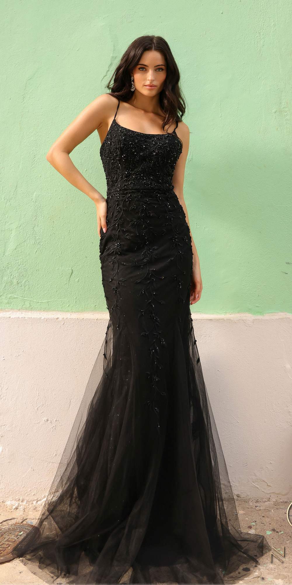 Nox Anabel A1376 Long Fitted Mermaid Gown Open Lace Up Back by DiscountDressShop