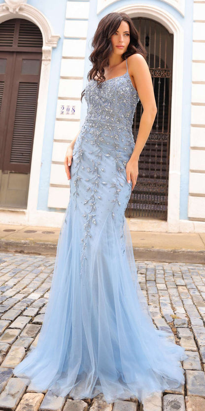 Nox Anabel A1376 Long Fitted Mermaid Gown Open Lace Up Back by DiscountDressShop