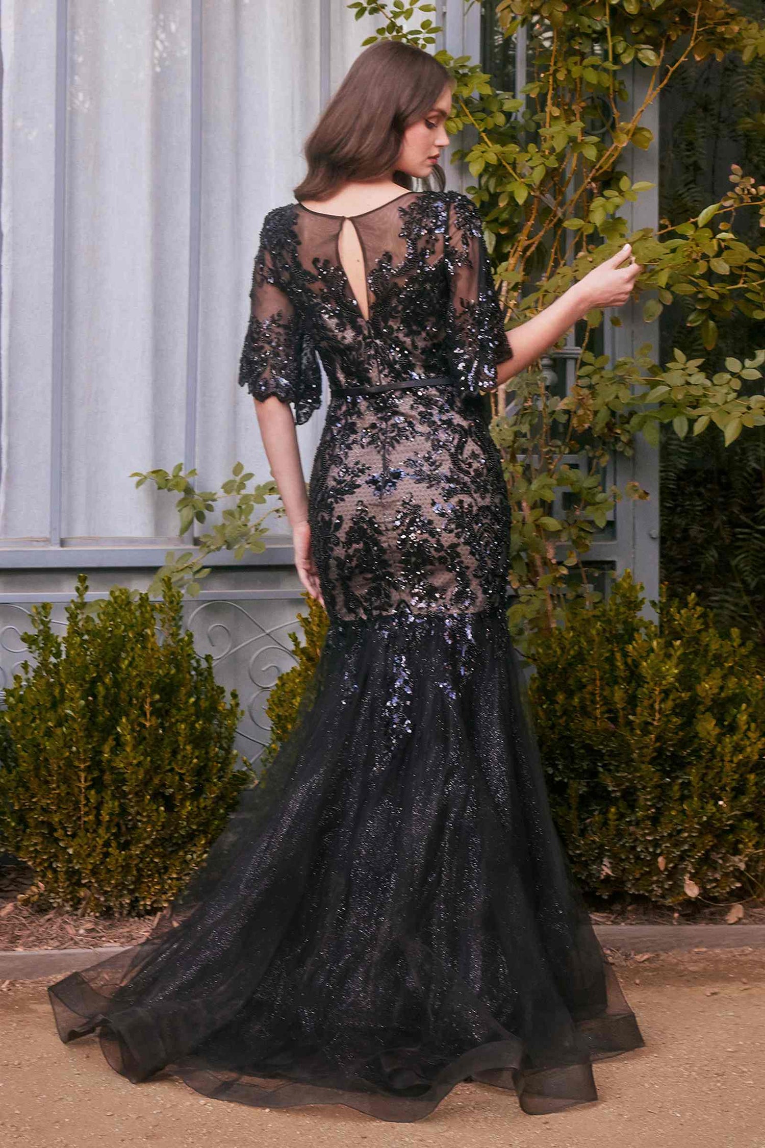 Andrea &amp; Leo A1377 Dress Floral Motif Sequin Mermaid Gown