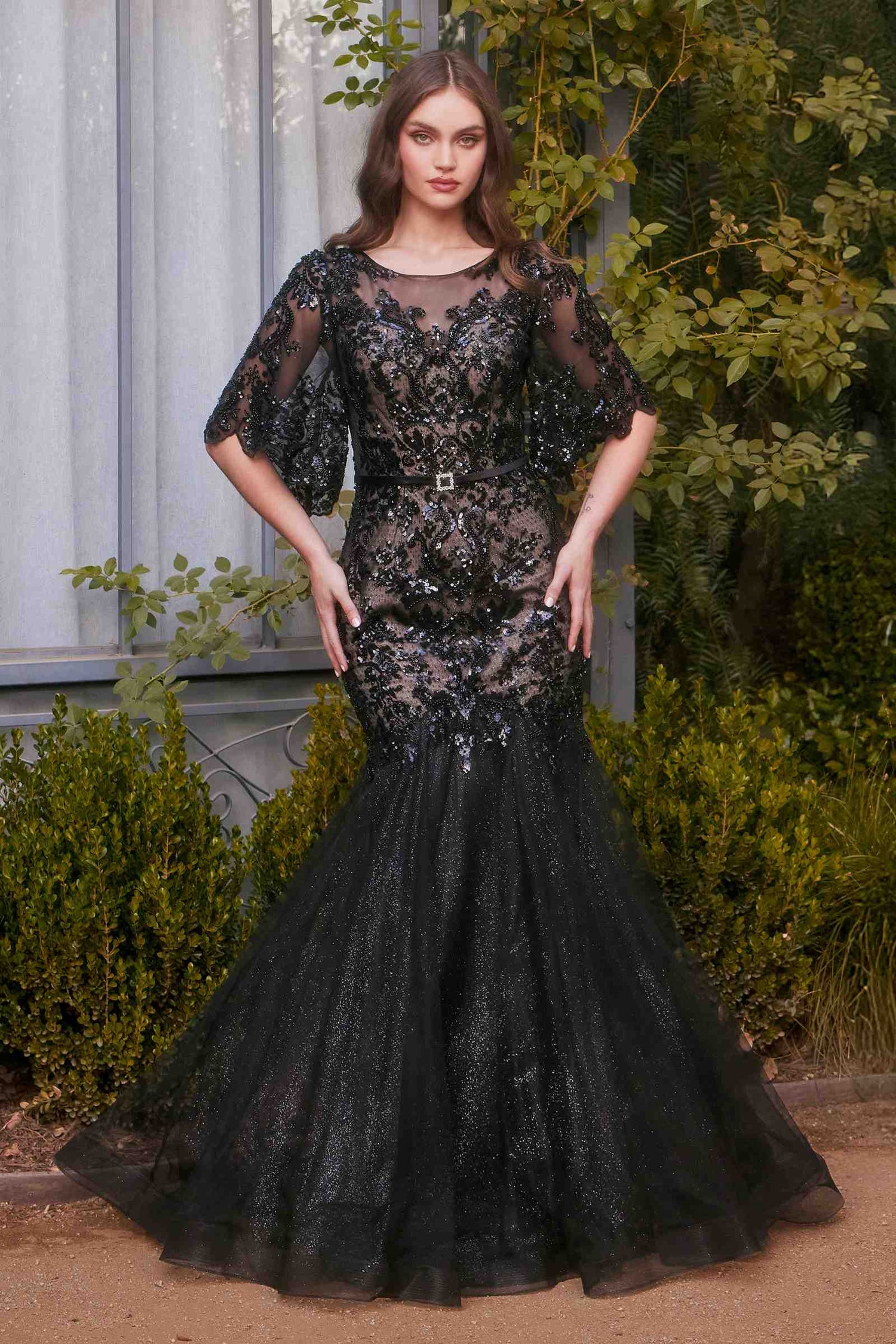 Andrea &amp; Leo A1377 Dress Floral Motif Sequin Mermaid Gown