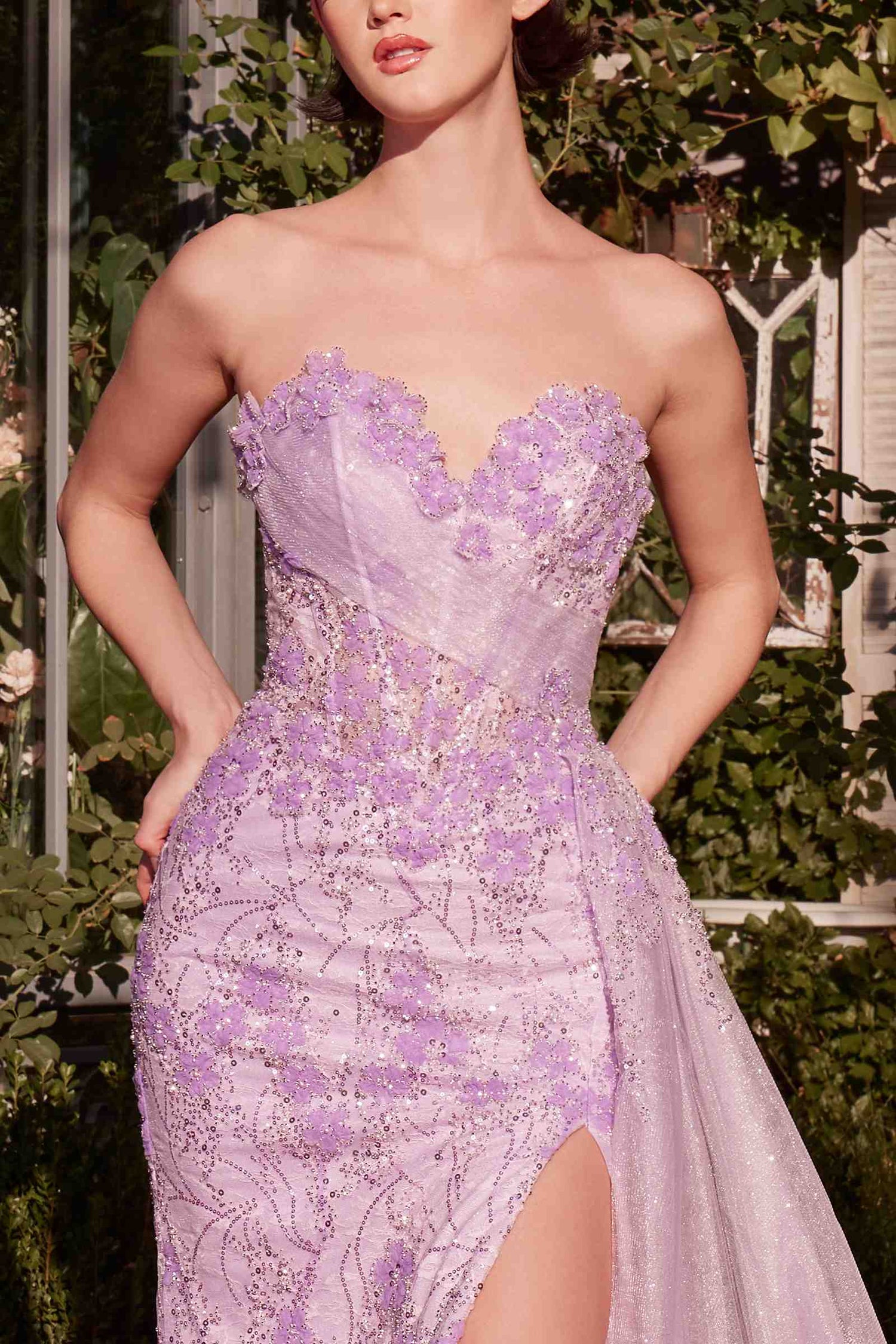 Andrea &amp; Leo A1379 Floral Motif Strapless Fitted Gown
