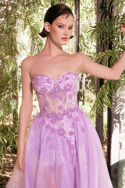 Andrea &amp; Leo A1381 Tulle Daisy Asymmetric A-Line Gown