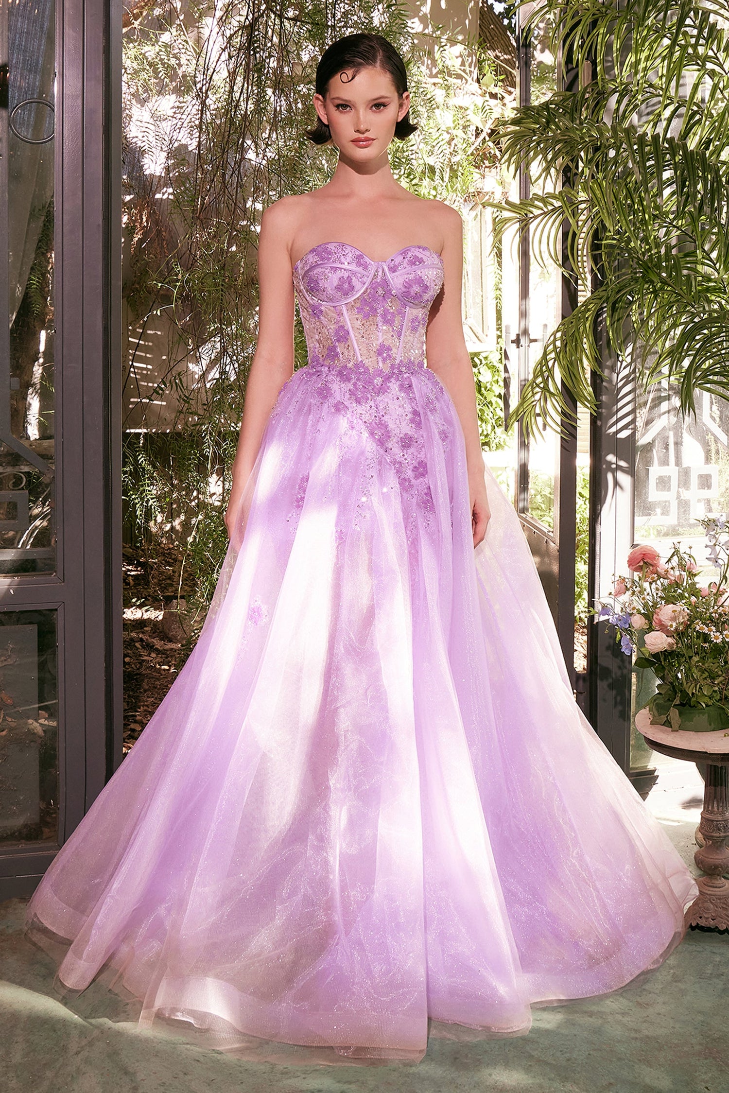 Andrea &amp; Leo A1381 Tulle Daisy Asymmetric A-Line Gown