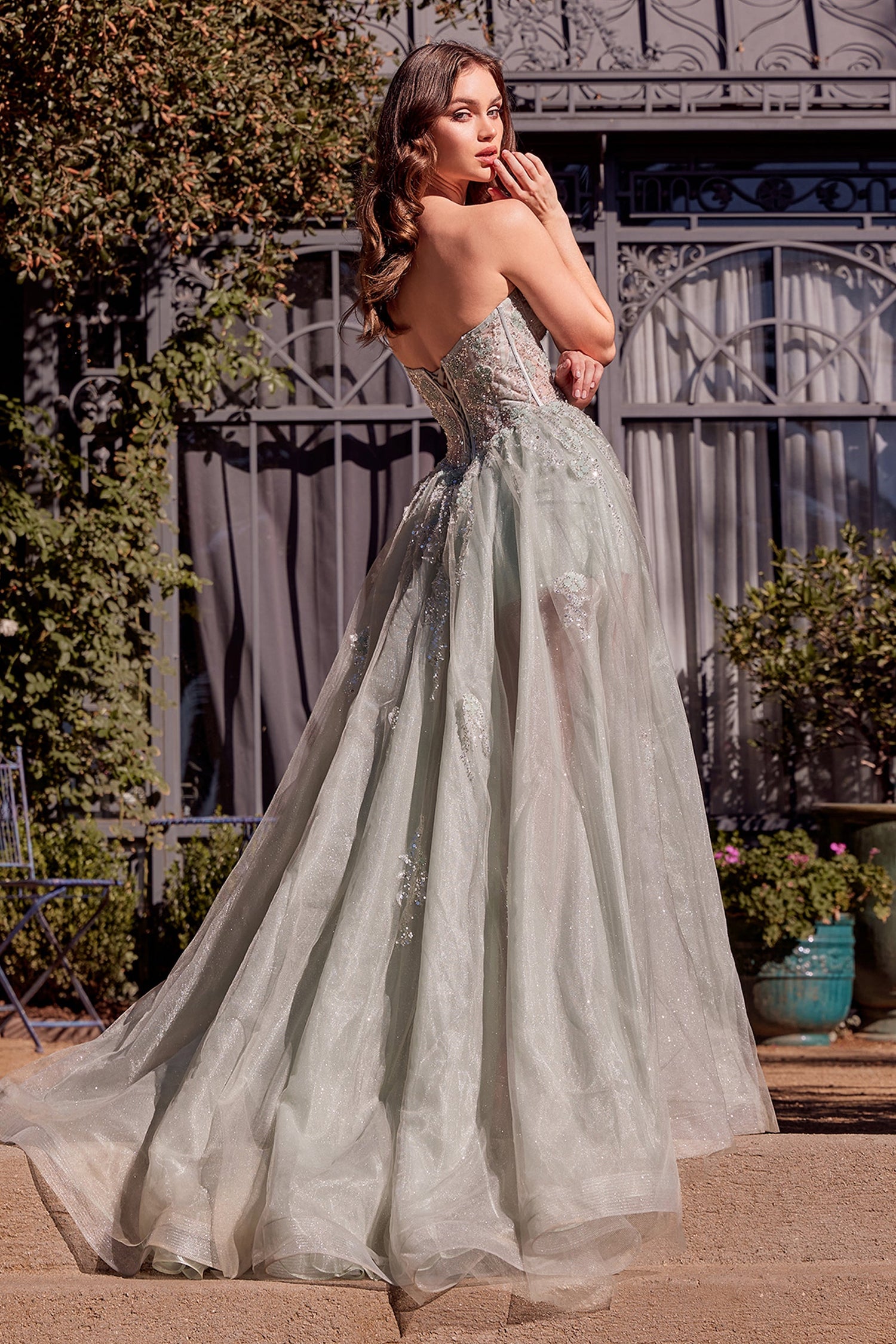 Andrea &amp; Leo A1381 Tulle Daisy Asymmetric A-Line Gown