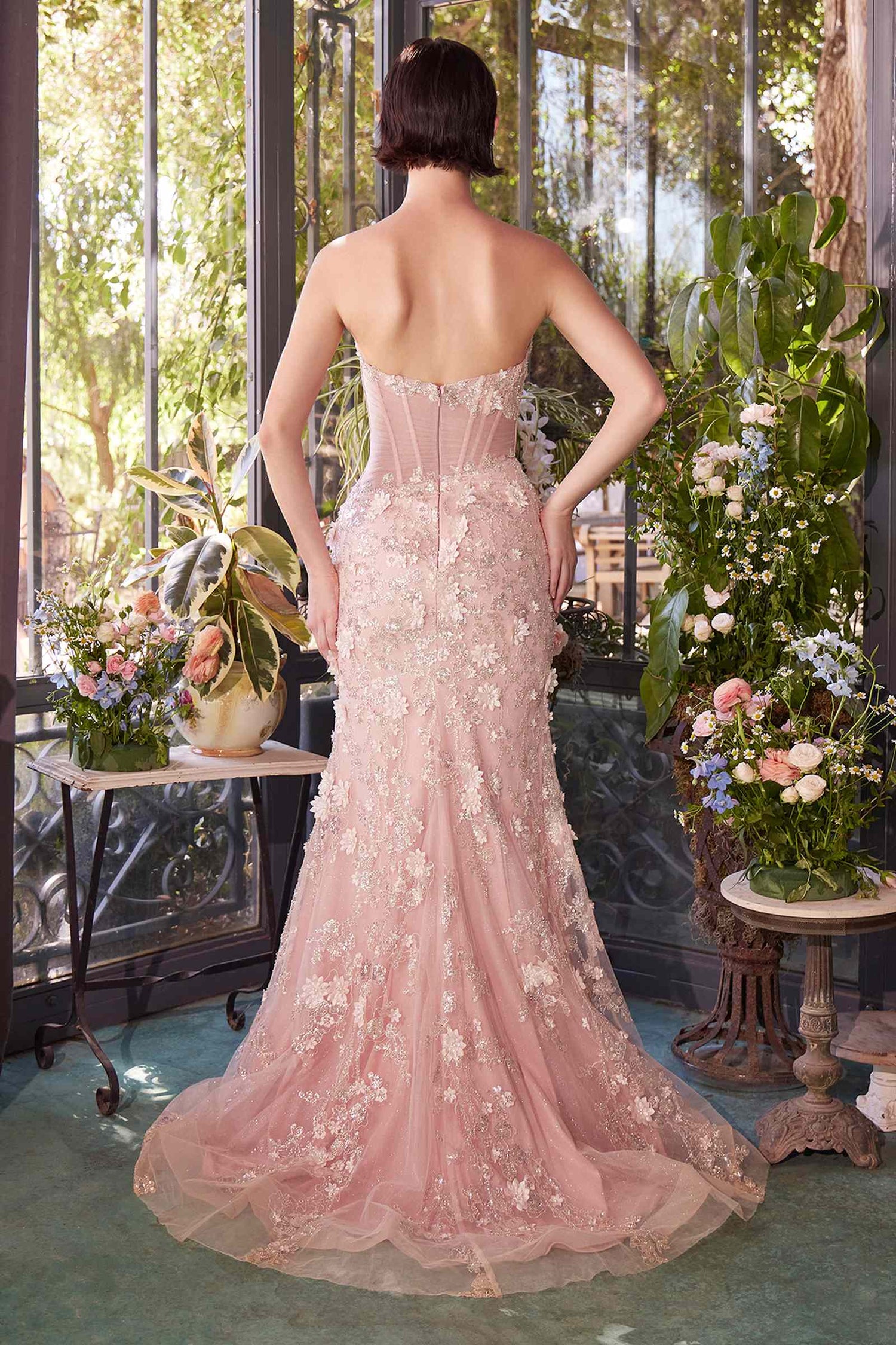 Andrea &amp; Leo A1396 Sheer Pleated Corset Gown