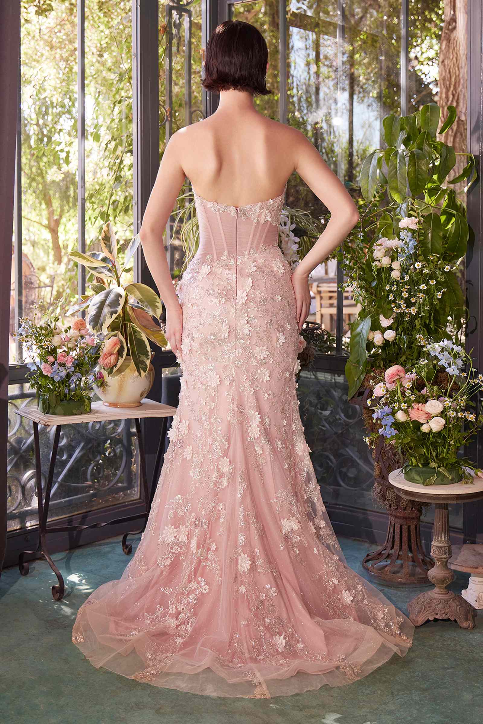 Andrea &amp; Leo A1396 Sheer Pleated Corset Gown
