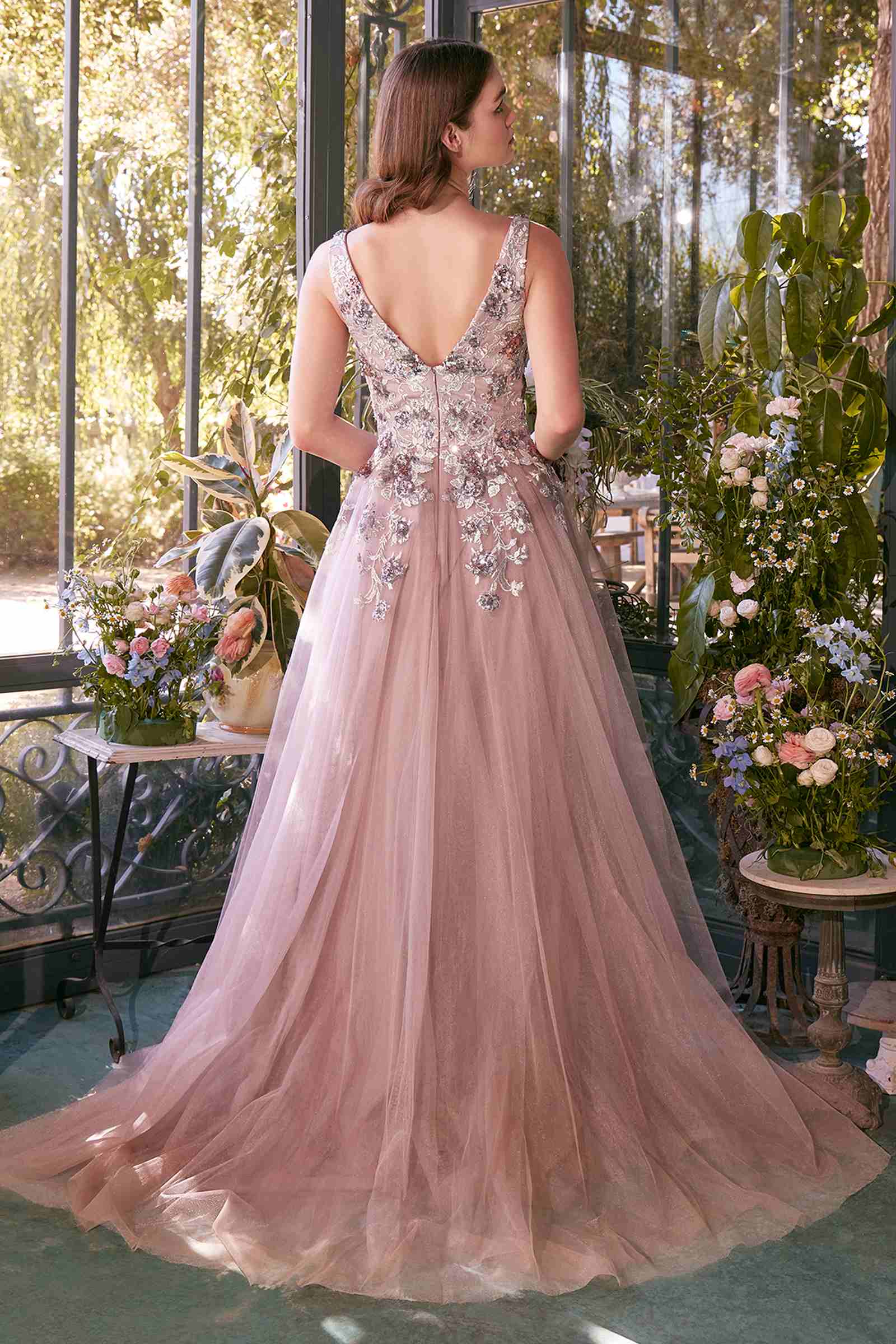 Andrea &amp; Leo A1401 Dress Sequin Bouquet V-Neck Gown