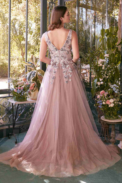 Andrea &amp; Leo A1401 Dress Sequin Bouquet V-Neck Gown