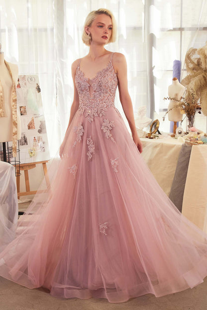 Andrea &amp; Leo A1417 Dress Lace Appliqued A-Line Layered Tulle Gown