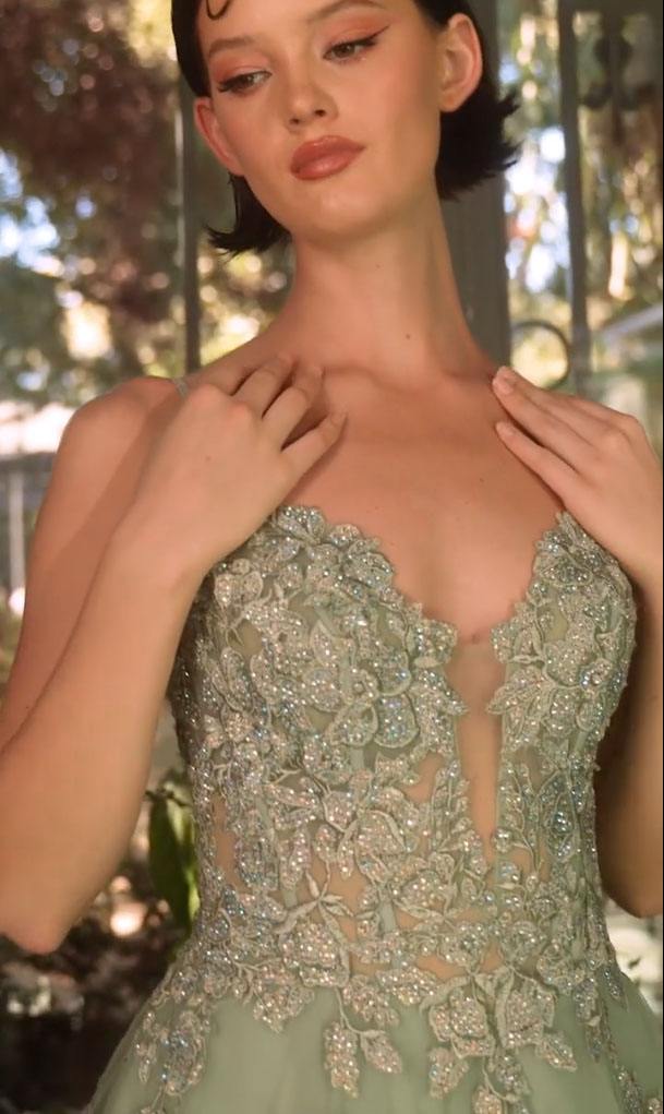 Andrea &amp; Leo A1417 Dress Lace Appliqued A-Line Layered Tulle Gown