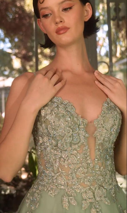 Andrea &amp; Leo A1417 Dress Lace Appliqued A-Line Layered Tulle Gown