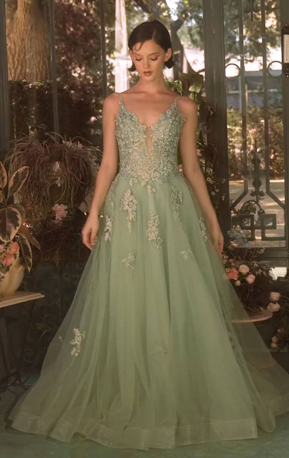 Andrea &amp; Leo A1417 Dress Lace Appliqued A-Line Layered Tulle Gown