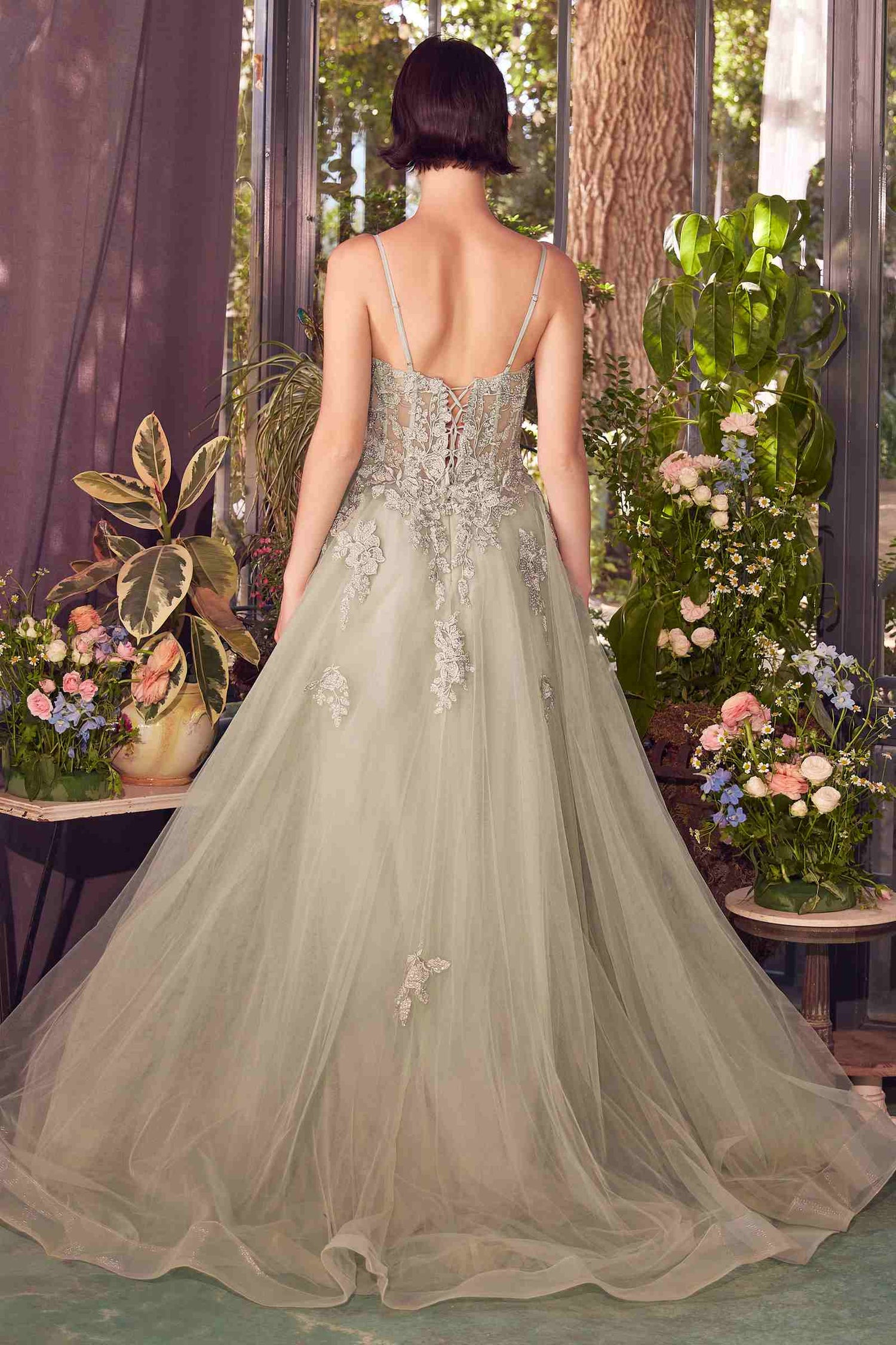 Andrea &amp; Leo A1417 Dress Lace Appliqued A-Line Layered Tulle Gown
