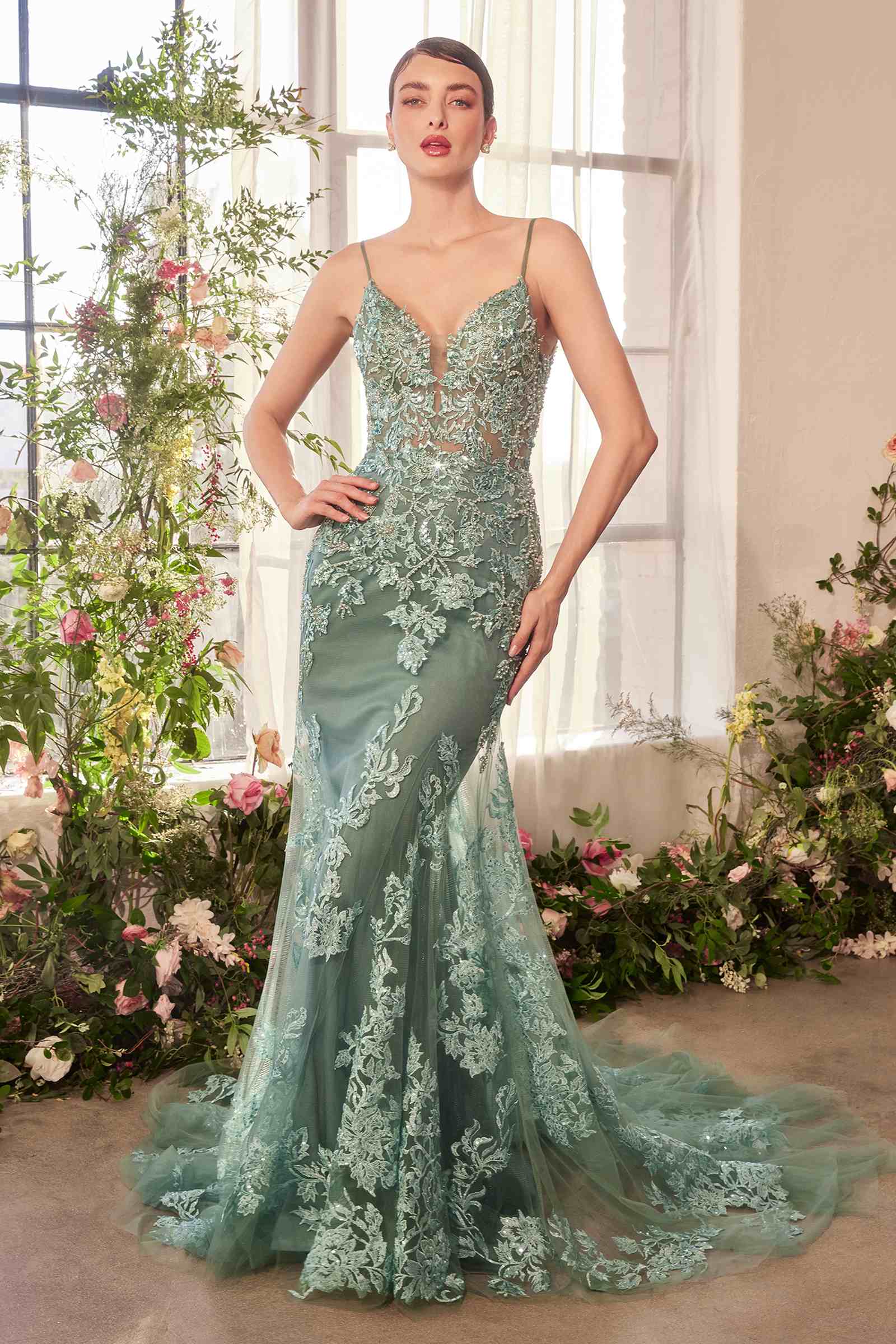 Andrea &amp; Leo A1421 Dress Foliage Beaded Lace Mermaid Gown