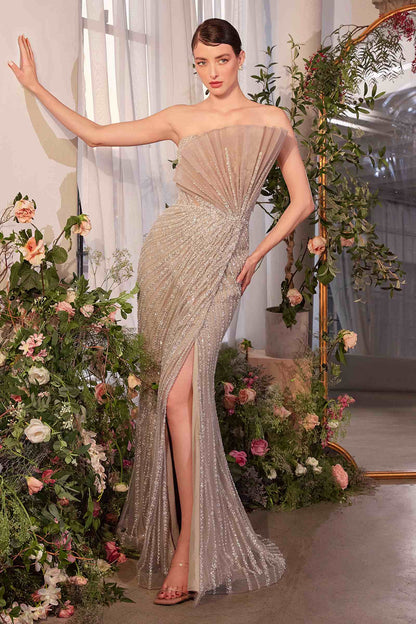Andrea &amp; Leo A1436 Dress Pleated Fan Bodice Fitted Pearl Gown