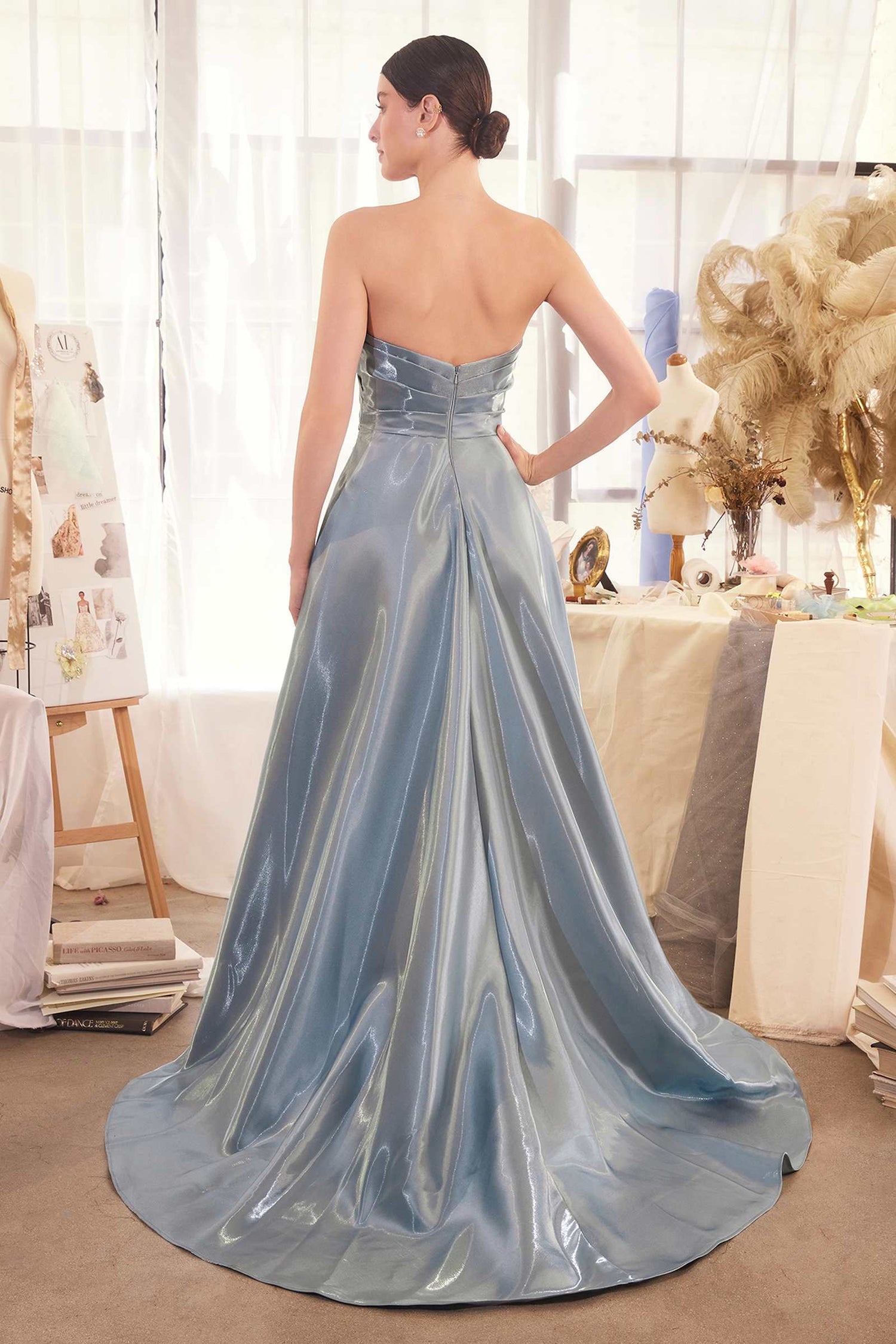 Andrea &amp; Leo A1439 Dress Pleated Origami Liquid Taffeta Gown  DestGlow