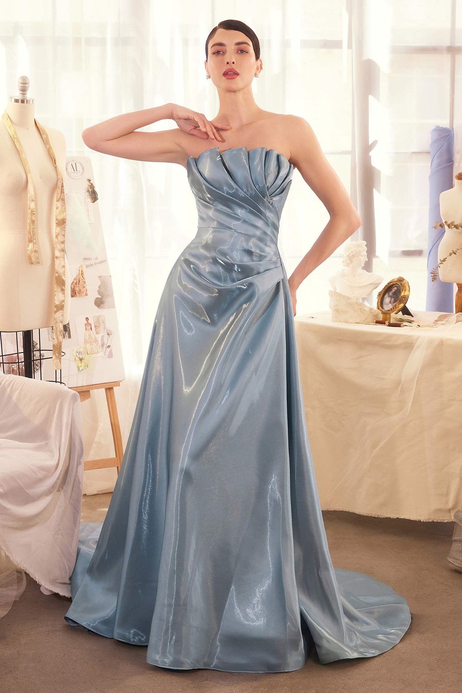 Andrea &amp; Leo A1439 Dress Pleated Origami Liquid Taffeta Gown  DestGlow