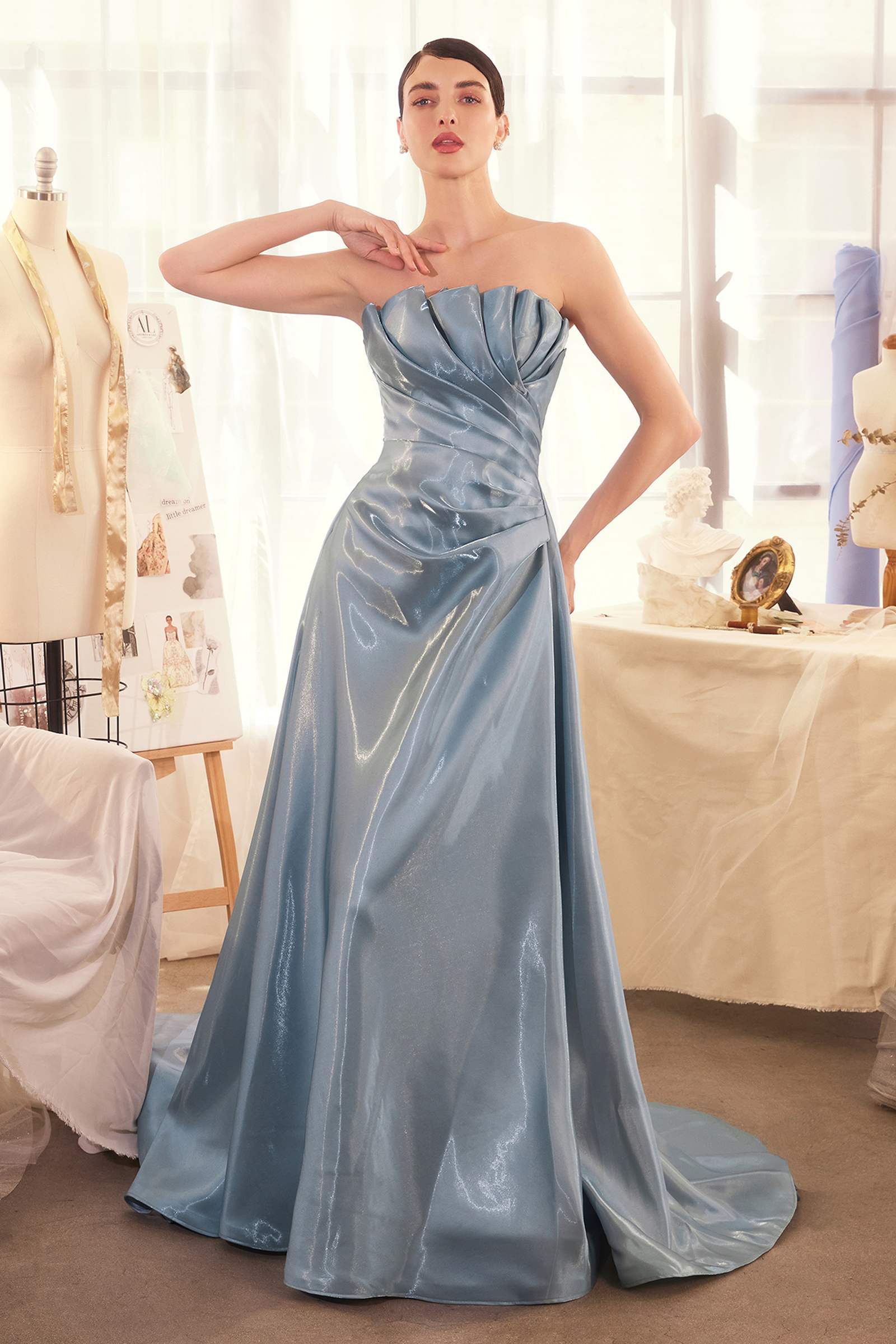 Andrea &amp; Leo A1439 Dress Pleated Origami Liquid Taffeta Gown  DestGlow