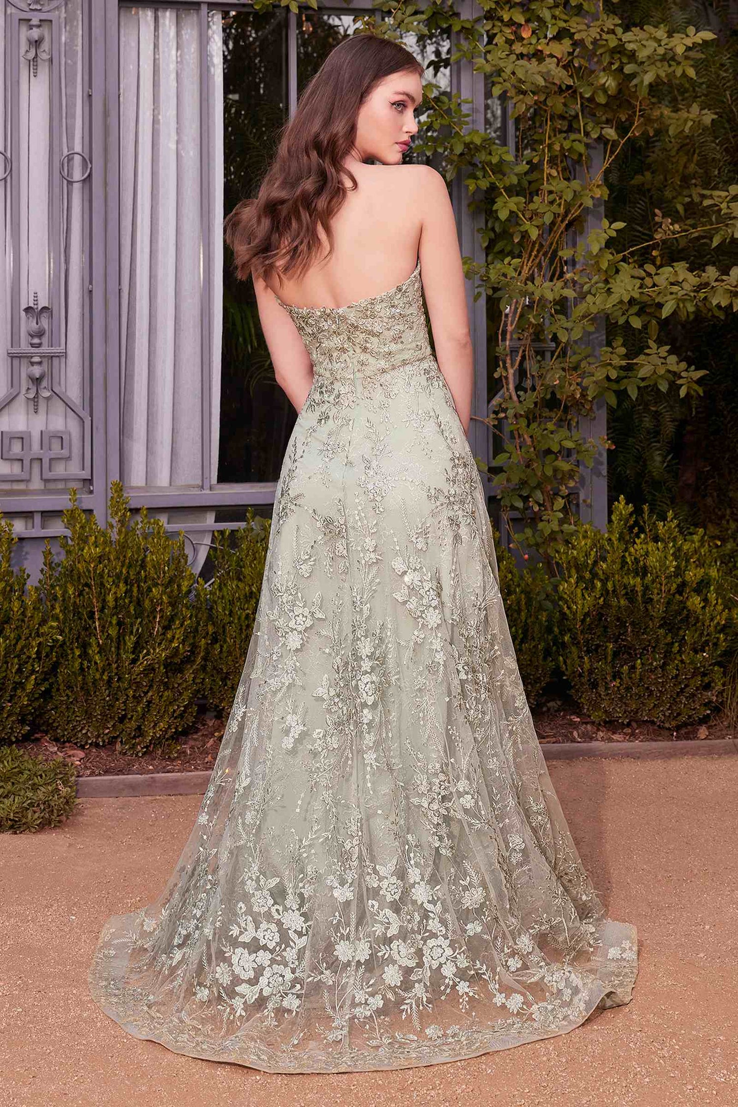 Andrea &amp; Leo A1446 Dress Floral Lace Gown With A Cape