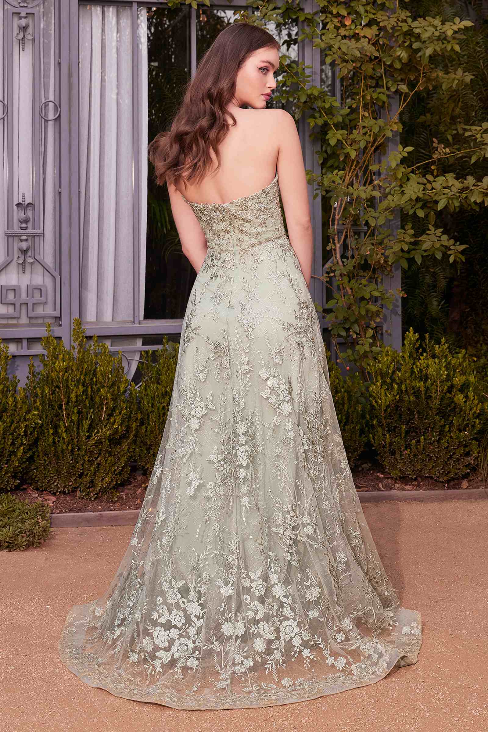 Andrea &amp; Leo A1446 Dress Floral Lace Gown With A Cape