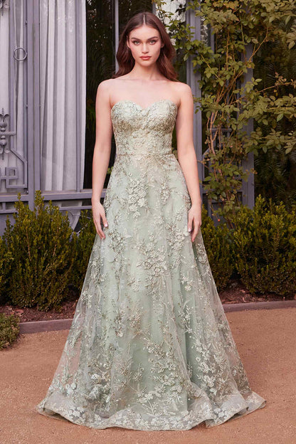 Andrea &amp; Leo A1446 Dress Floral Lace Gown With A Cape