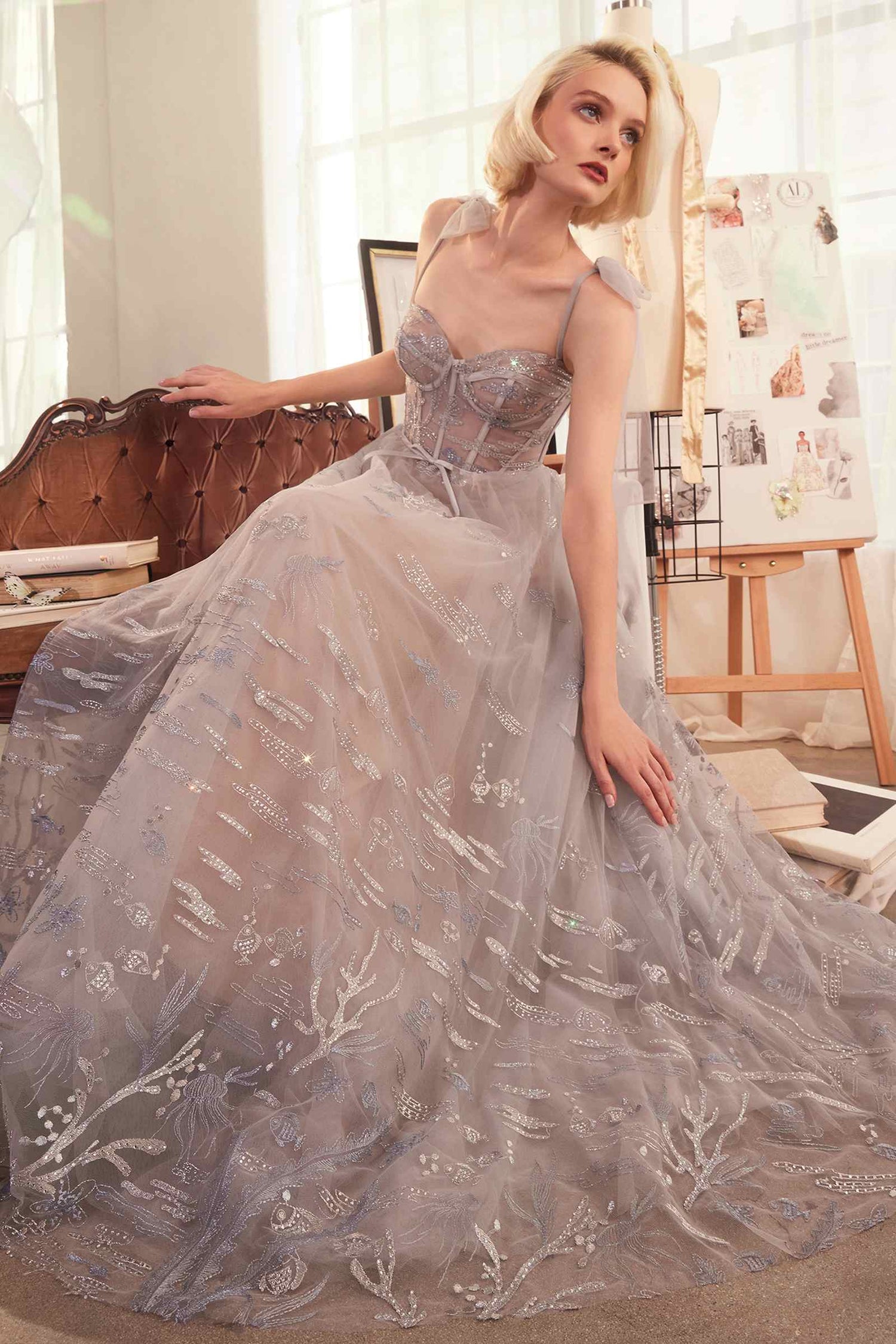 Andrea &amp; Leo A1458 Dress Under The Sea Embroidery A-Line Gown