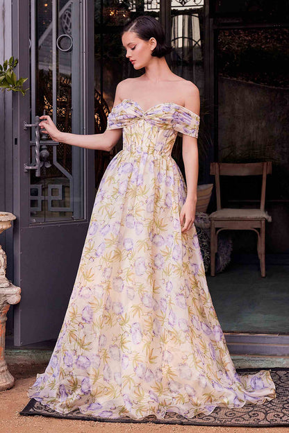 Andrea &amp; Leo A1466 Dress Floral Printed Off The Shoulder A-Line Gown