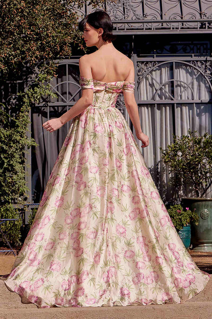 Andrea &amp; Leo A1466 Dress Floral Printed Off The Shoulder A-Line Gown
