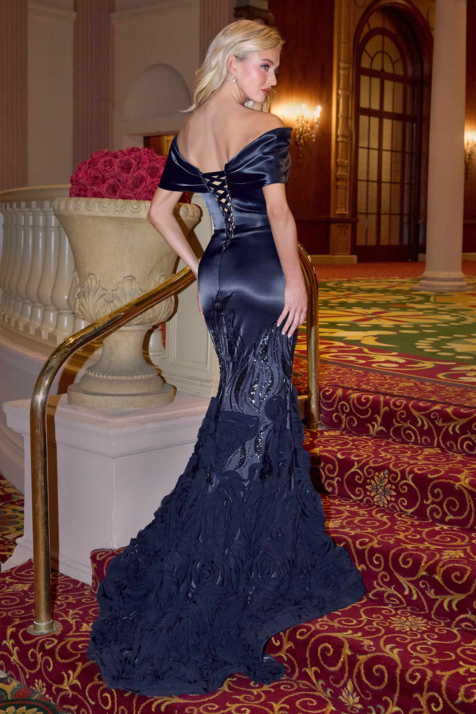 Andrea &amp; Leo A1482 Luxe Satin Off the Shoulder Mermaid Gown
