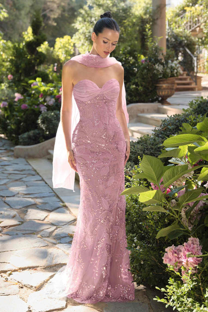 Andrea &amp; Leo A1484 Fitted Gown Strapless Sweetheart Embroidered Floral Motif