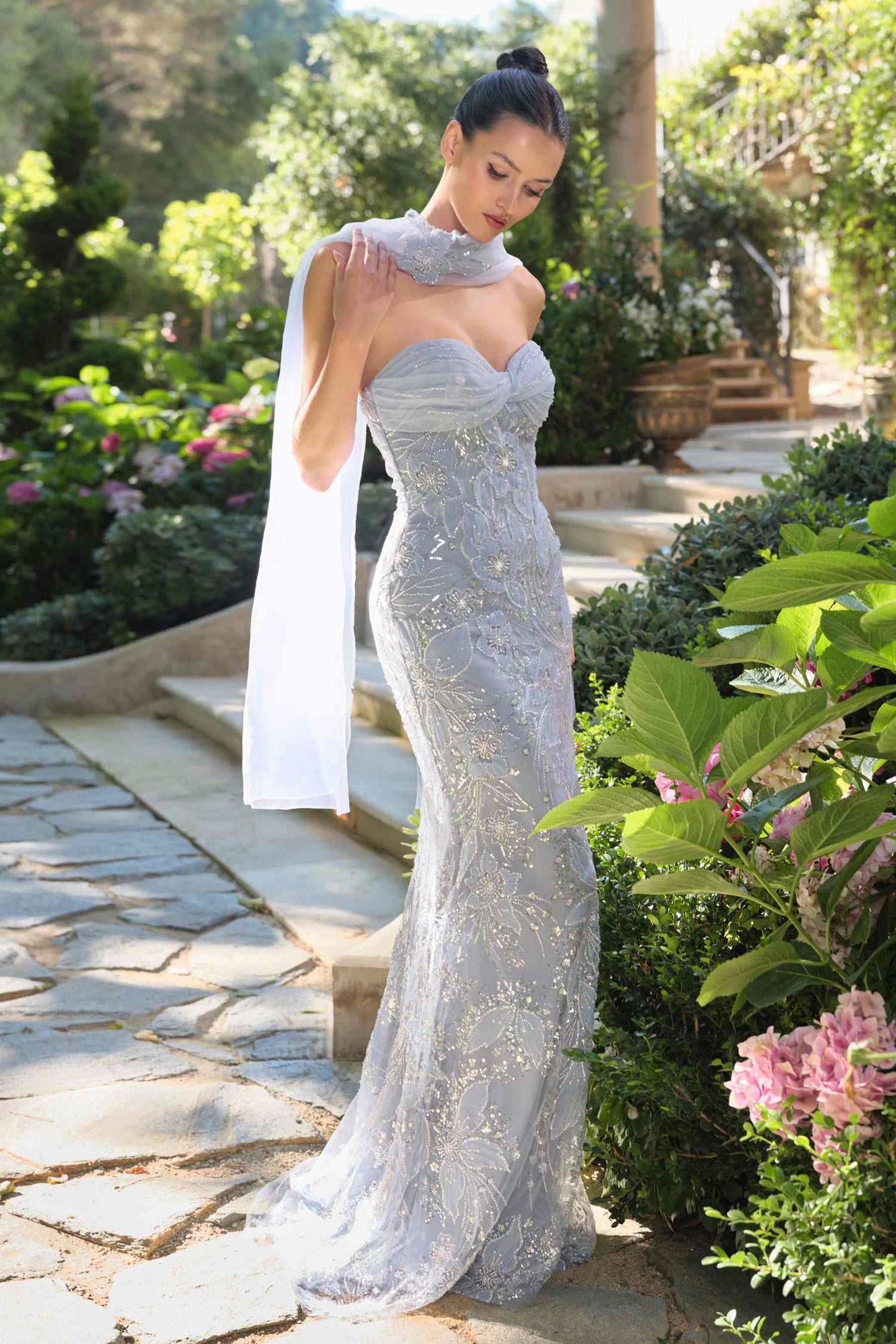 Andrea &amp; Leo A1484 Fitted Gown Strapless Sweetheart Embroidered Floral Motif
