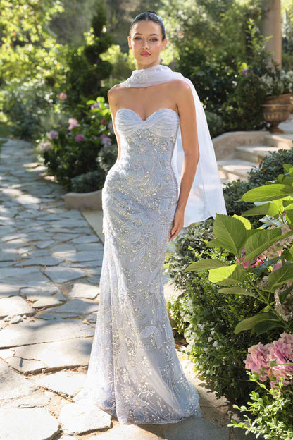 Andrea &amp; Leo A1484 Fitted Gown Strapless Sweetheart Embroidered Floral Motif