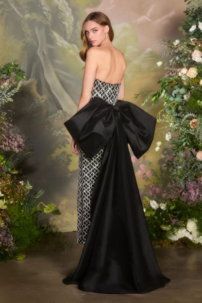 Andrea &amp; Leo A1486 Fitted Black Column Gown Crystal Lattice Beadwork