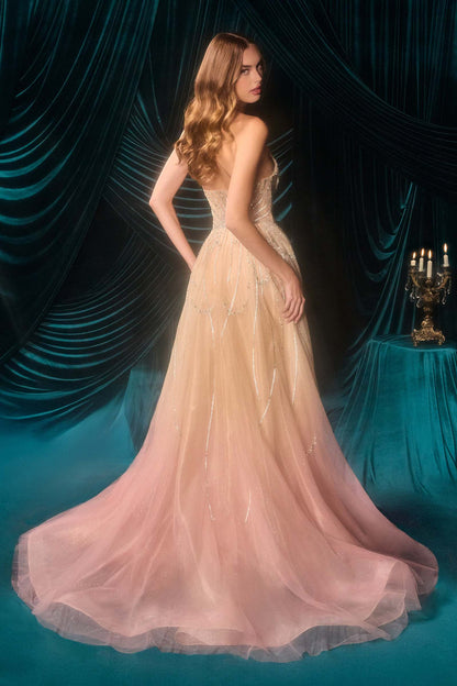 Andrea &amp; Leo A1508 Fitted Layered Overskirt Ombre Pattern Formal Gown