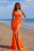 Nox Anabel A1590 Figure-Flattering Satin Prom Dress Front Slit by DiscountDressShop