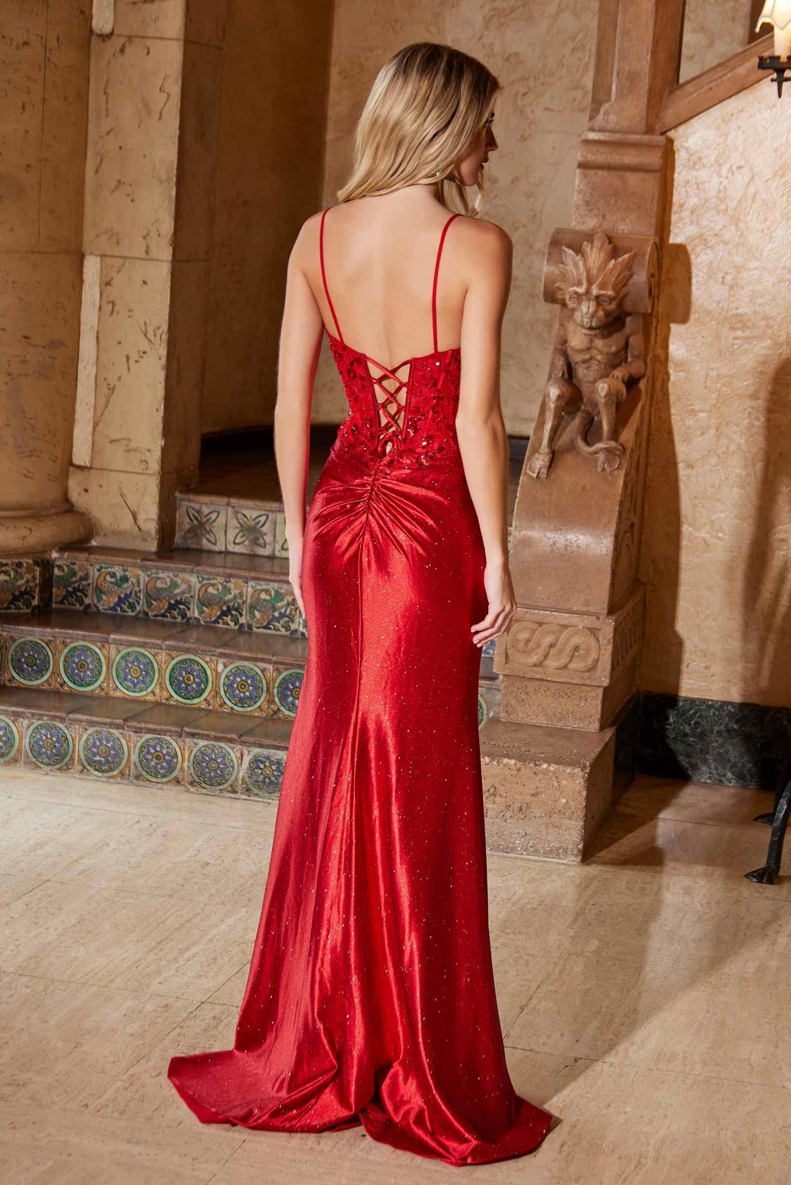 Nox Anabel A1590 Figure-Flattering Satin Prom Dress Front Slit by DiscountDressShop