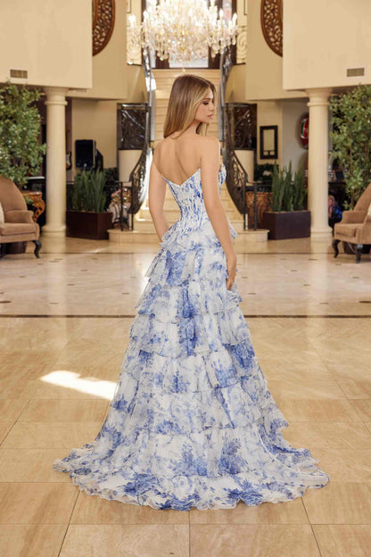 Nox Anabel A1752 Flowy Strapless A-Line Ruffled Layered Chiffon Prom Gown by DiscountDressShop