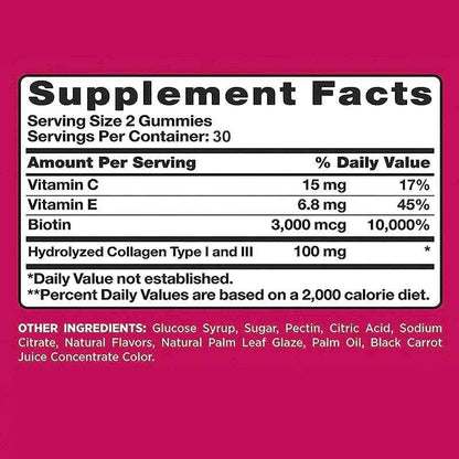 Hair, Skin &amp; Nails + Collagen Gummies - Promotes Healthy Skin, Joints, Hair, Nails, Antioxidants - 60 Gummies