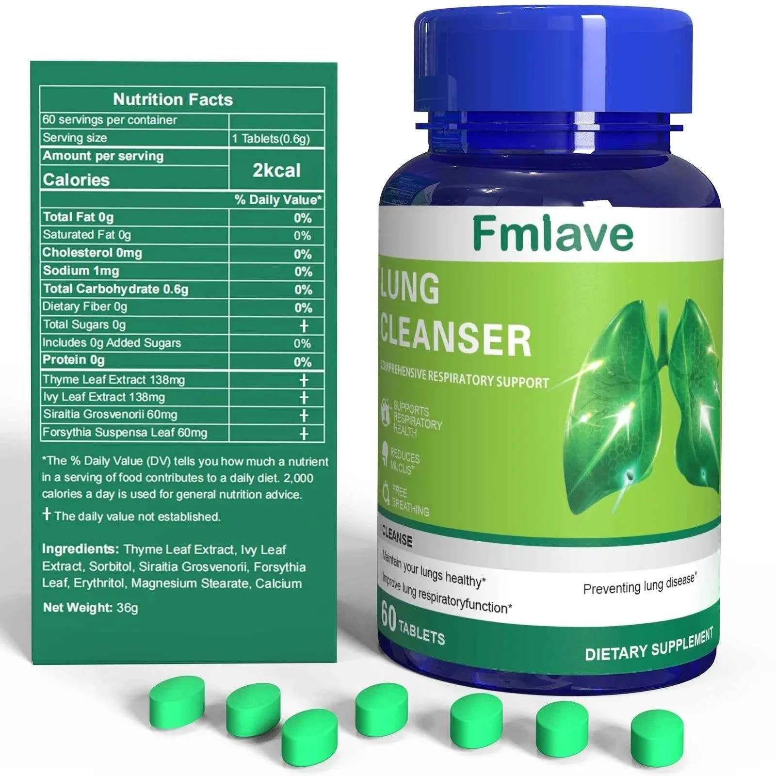 Lung Cleanser Health Supplement, Powerful Herbals Extract Formula For Lung Cleanse, Immune &amp; Mucus Support, 60 Tablets (36g)